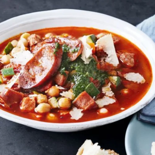 One Pot Chicken Sausage And Chickpea Soup