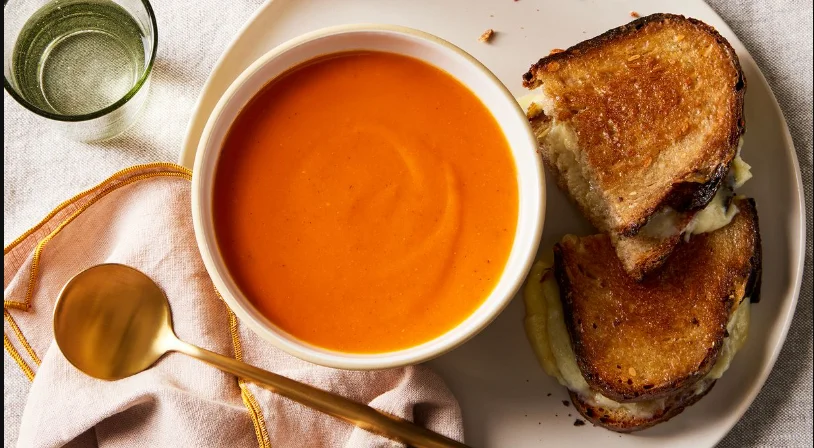 Pumpkin Tomato Soup & Grilled Cheese Sticks